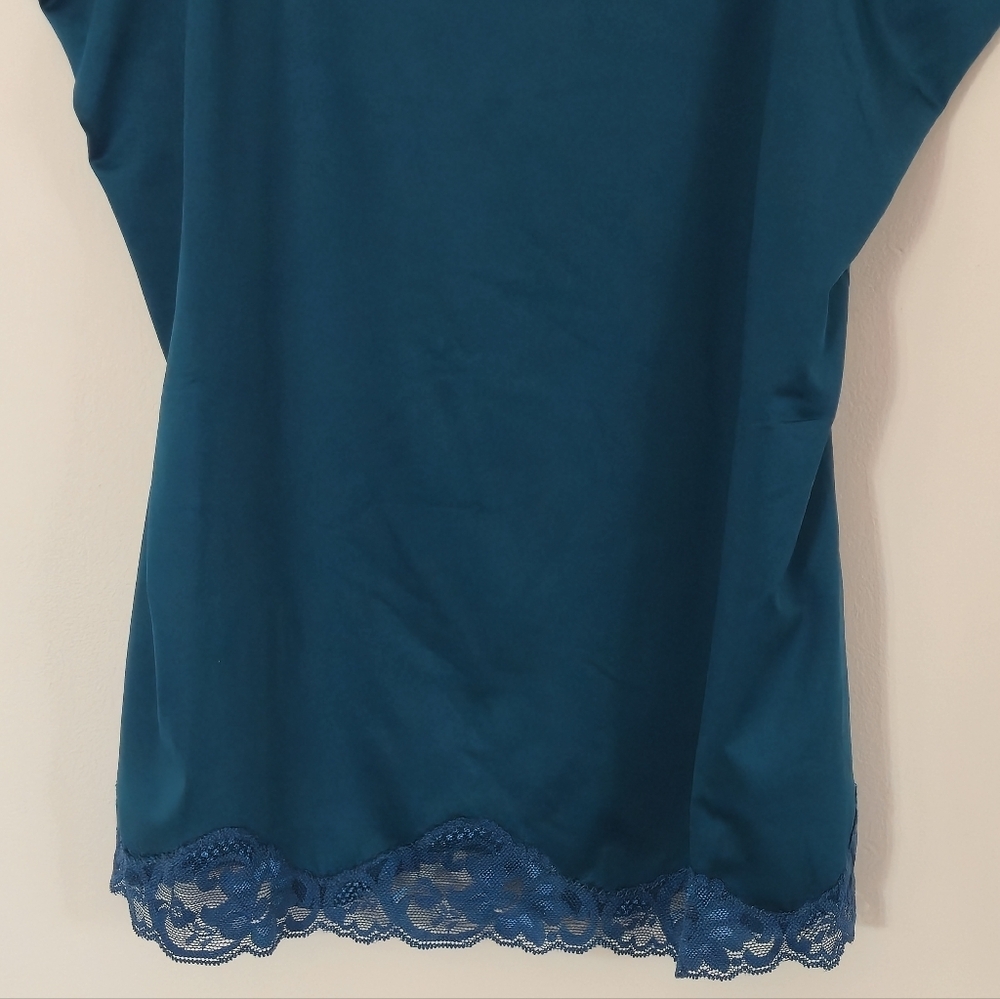 RICKI'S XL Minimalist Teal Lace Tank Top Y2K Layering V-Neck Camisole Basic Chic - Picture 4 of 13